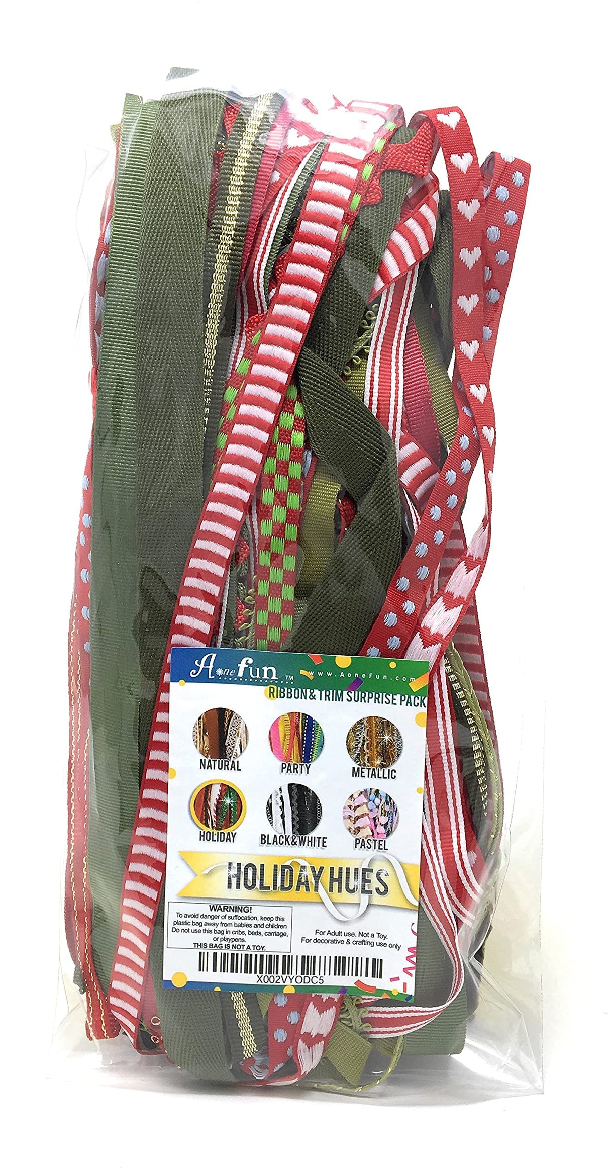 Christmas Ribbons - Assorted Ribbon for Crafts Fabric Ribbon Assortment Variety Pack Holiday Trim Bulk Scraps Bundle 30 Yards AoneFun