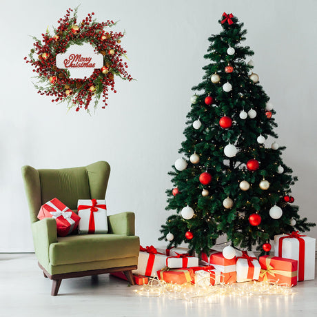 KORSMV 20 inch Christmas Wreaths for Front Door Winter Door Wreath with red Berry,Gold and red Christmas Ball for Front Door Indoor Outdoor Farmhouse Festival Home Decor KORSMV