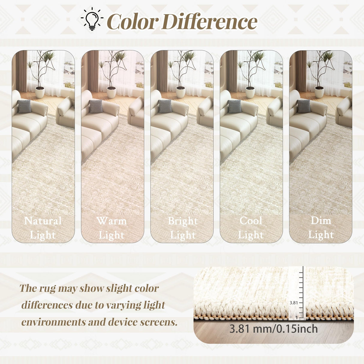 Washable Area Rug 5x7: Moroccan Rug for Living Room Geometric Boho Rug Farmhouse Non Slip Stain Resistant Rugs Low Pile Soft Carpet for Bedroom Dining Room Home Office Children Room (Beige,5'x7') VECARF