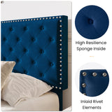 SHA CERLIN King Size Velvet Bed Frame with Adjustable Headboard, Diamond Button Tufted and Rivet Decor, No Box Spring Needed, Blue SHA CERLIN