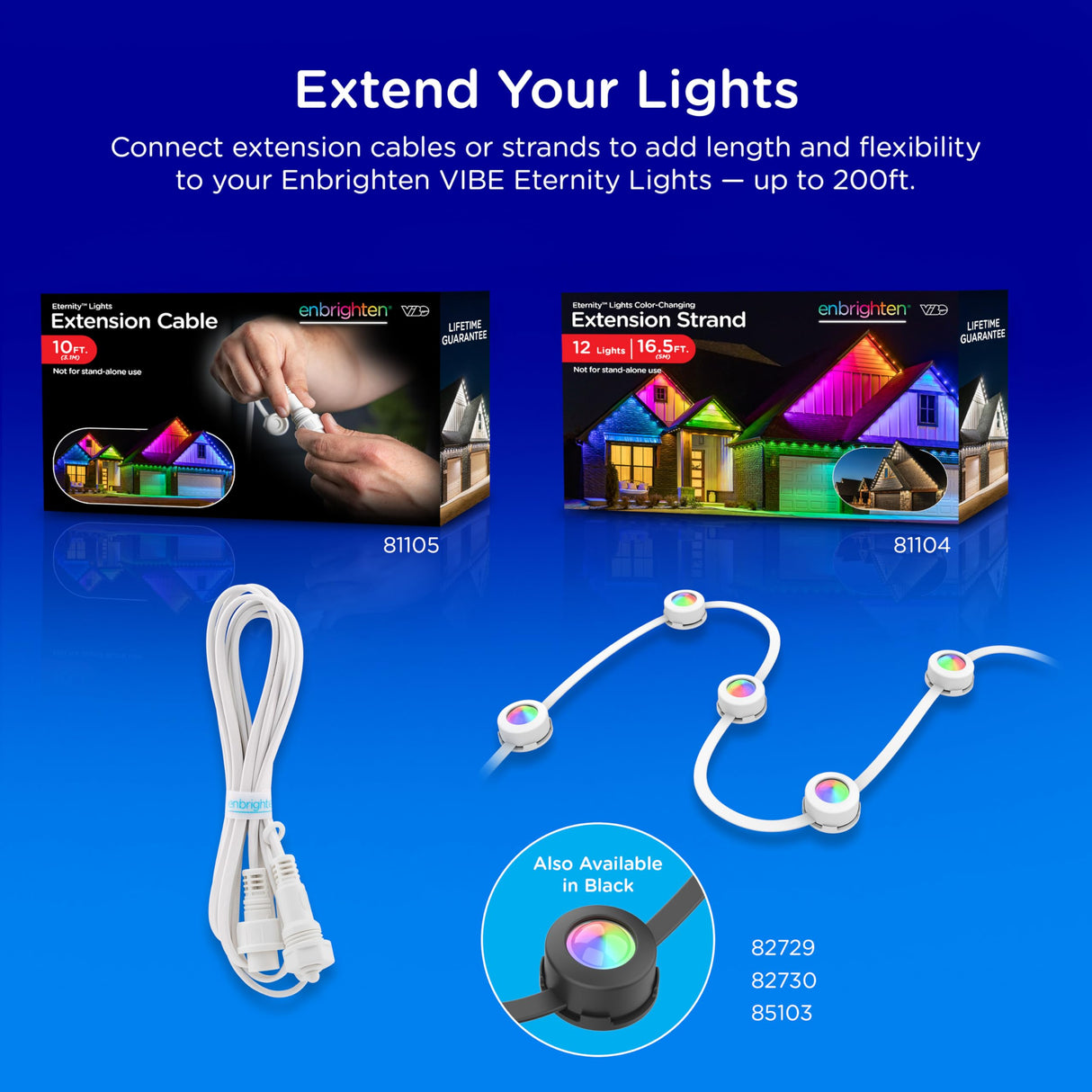 Enbrighten Vibe Eternity Permanent Outdoor Lights for House, 100ft, 72 RGBWIC LEDs, Close Spacing, 33lm, Color Changing, Christmas, Eave Lighting, Smart App, Works with Alexa, Google Home, 81103 Enbrighten
