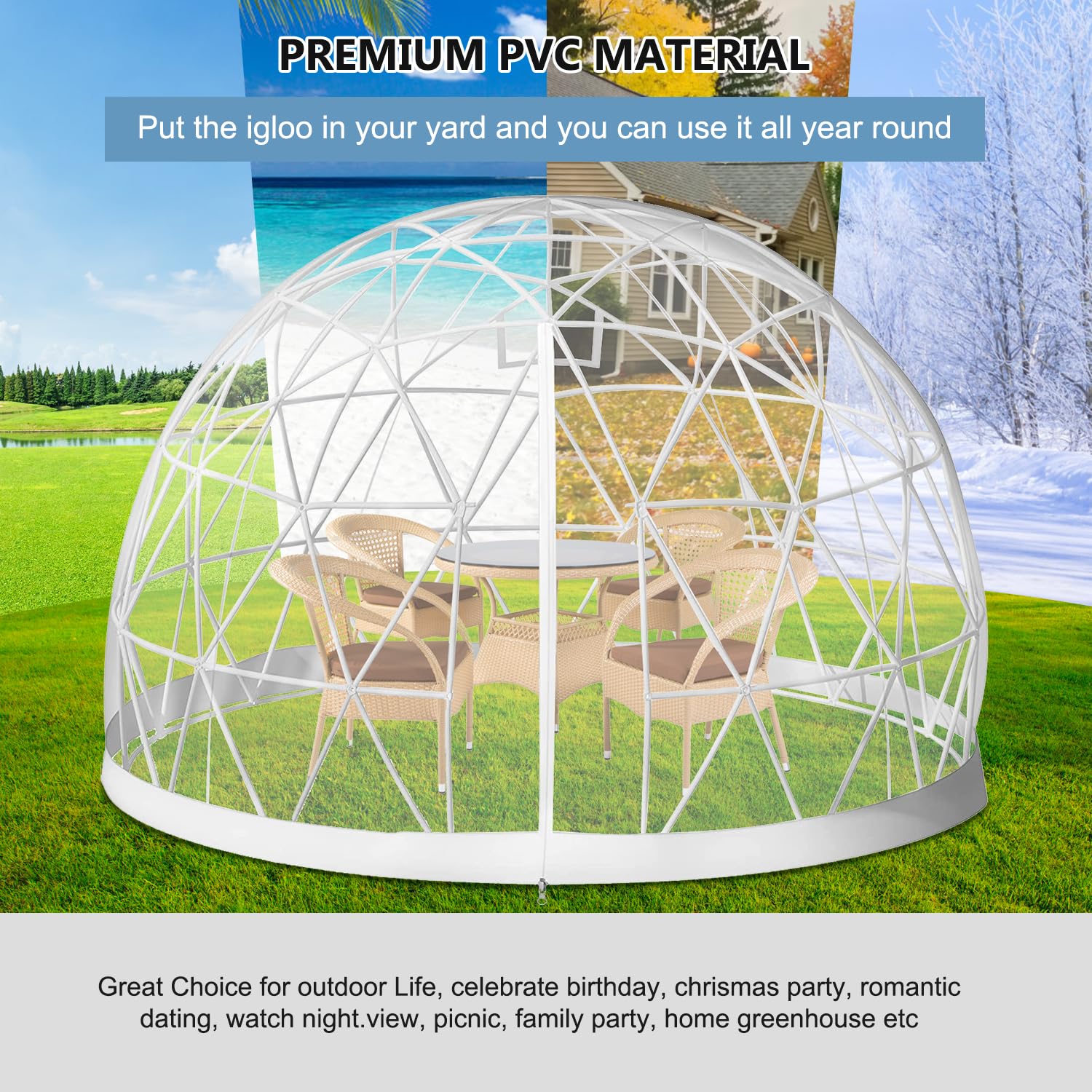 Garden Dome Igloo Bubble Tent House Outdoor 12 FT, Dome Tents with PVC Cover and Garden Dome Mesh, Weatherproof Greenhouse Garden Bubble Tent, Transparent Garden Dome House for Backyard, Part - WoodArtSupply