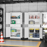 NODHM Inches Metal Storage Cabinet with Wheels, 72" Garage Storage Cabinet with Locking Draw and Adjustable Shelf, Tool Storage Cabinet for Garage, Home, Office, Gym, School (White, No Wheel) NODHM