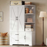 LIKIMIO Armoire Wardrobe Closet 70" H, Bedroom Wooden Wardrobe with 3 Doors 2 Drawers, Modern Clothing Storage Cabinet Combination with Storage Shelves and Hanging Rail, White LIKIMIO