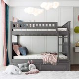 Harper & Bright Designs Full Over Full Bunk Bed with Trundle, Wood Bunk Bed with Guardrails for Kids and Teens, Brushed Gray Harper & Bright Designs