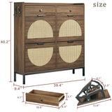 HUAHUU Rattan Shoe Cabinet with 4 Flip Drawers, Storage Cabinets with Adjustable Shelves, Narrow Shoe Cabinet with Metal Legs & Handles for Entryway, Hallway, Organizer, Rustic Oak Rattan HUAHUU