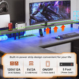 SEDETA 67" L Shaped Desk with Drawers, Computer Office Desk with Storage Shelves & Power Outlet, Reversible Gaming Desk with LED Lights for Home Office, Grey SEDETA