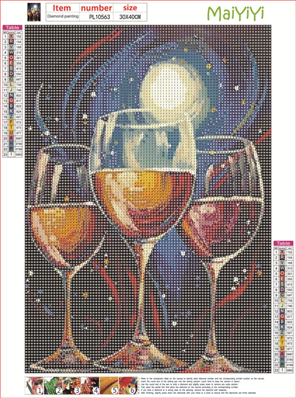 MaiYiYi Wine Glass Diamond Painting Kit, 5D Full Round Diamond Painting by Numbers, Crystal Rhinestones Wine Diamond Painting Kits Arts Crafts Kitchen Wall Decor for Adults Beginners (30 x 40 cm) MaiYiYi