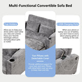 Merax 61.6" Pull Out Sleeper Sofa Bed, Modern Chenille Convertible Loveseat Sofa with Adjsutable Backrest, 2 Pillows, Cup Holders, USB Ports for Living Room, Apartment, Gray Merax