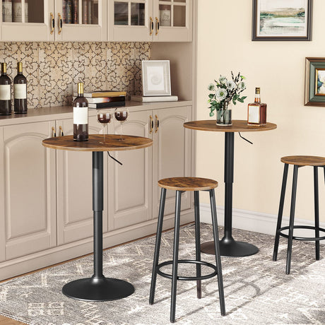 HOOBRO Height-Adjustable Round Bar Table in Rustic Brown - Modern Cocktail Table for Small Spaces HOOBRO