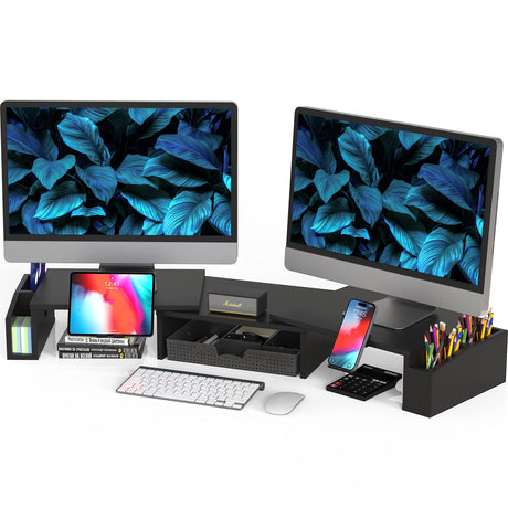 Simple Houseware Desk Dual Monitor Stand Riser with Drawer, Black Simple Houseware