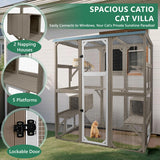 Catio Outdoor Cat Enclosure Large Cat House Catio Window for Mulitiple Cats Walk-in Kitty Cage with 5 Platforms 3 Access Doors Tarp Roof 67.7" H Magazoopet