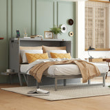 KEIKI Queen Size Murphy Bed with USB Port and Removable Shelves on Each Side, Solid Pine Murphy Cabinet Bed for Home Office, Guest Room,Grey KEIKI