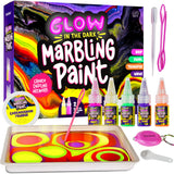 Dan&Darci Glow in The Dark Marble Paint Kit for Kids - Water Marbling Painting Art Set for Boys & Girls Ages 6, 7, 8, 9, 10, 11, 12 Year Old - Kid Crafts Birthday Gifts Toys - Arts Craft Activities Dan&Darci