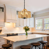 ZSDHXi Rattan Pendant Light Fixtures, 4-Light Boho Chandelier with Woven Drum Shade, Farmhouse Dining Room Ceiling Hanging Lamp, Small Wicker Coastal Pendant Lighting for Kitchen Island Hallway ZSDHXi