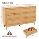 DHMAKER 6 Drawer Rattan Dresser for Bedroom, 48'' Modern Wooden Chest of Dressers with Spacious Storage, Beside Table for Closet, Entryway, Bedroom, Hallway, Living Room DHMAKER
