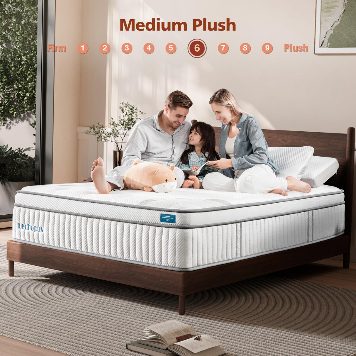 Lechepussleep Twin Mattress, 14Inch Medium Plush Memory Foam Hybrid, 7-Zone Individual Pocket Springs, Pressure Relief, 39'x75'x14' Lechepussleep