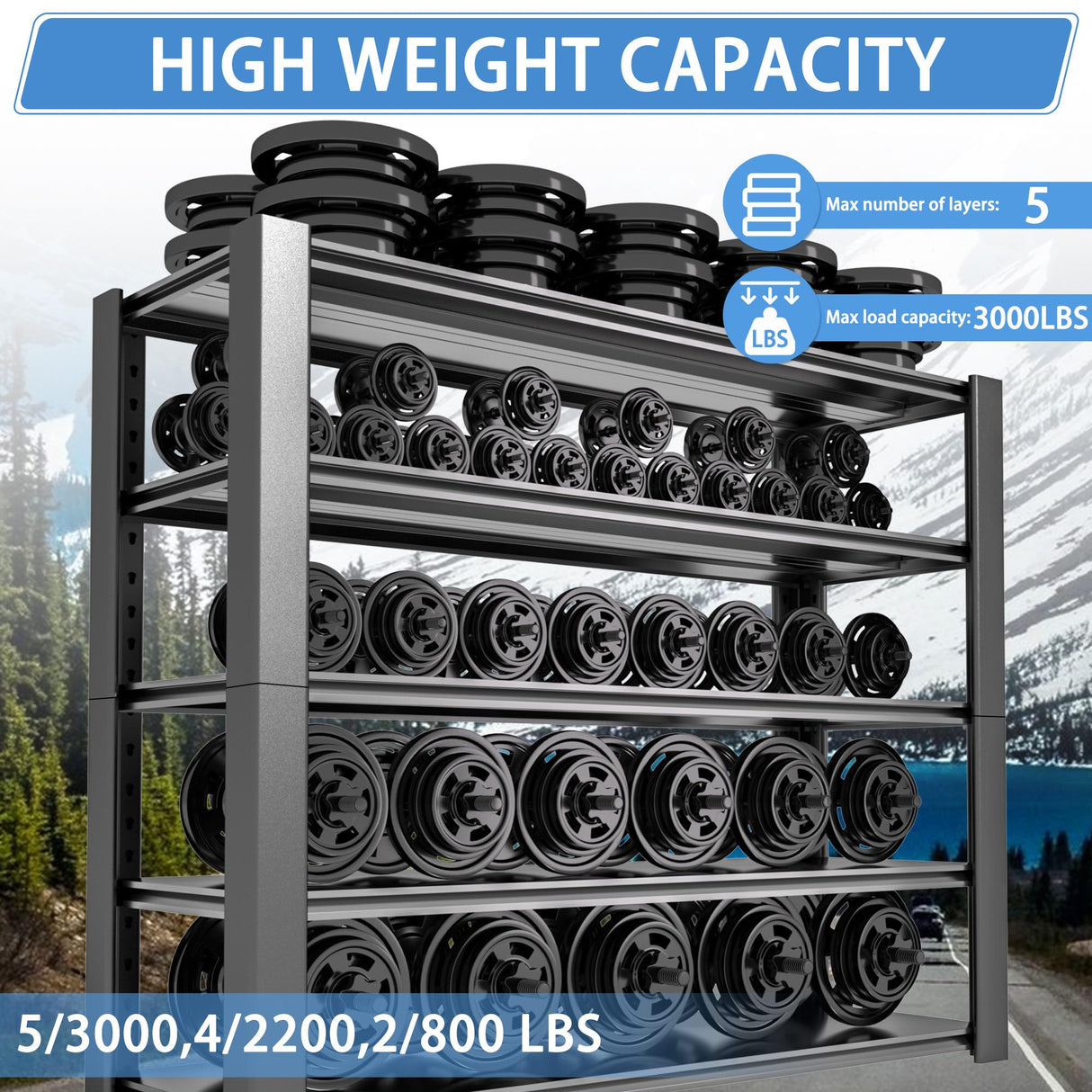 Nexvrtau 5-Tier Garage Shelving Heavy Duty, 3000 LBS Capacity Metal Storage Rack 24" D x 60" W x 76" H, Adjustable Steel Shelves Unit for Garage, Warehouse, Basement, Pantry, Workshop.1 Pack Nexvrtau