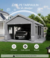 Hipicute 13'x25' Waterproof & UV-Resistant carport Replacement Canopy Cover -220G PE Fabric with Ball Bungees- Gray (Cover Only, Frame Not Included) Hipicute