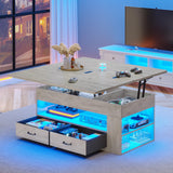 Itaar Lift Top Coffee Table, 4 in 1 Coffee Tables with Storage and Hidden Compartment, Farmhouse Coffee Table with 2 Fabric Drawers & LED Light for Living Room, Grey Oak Itaar