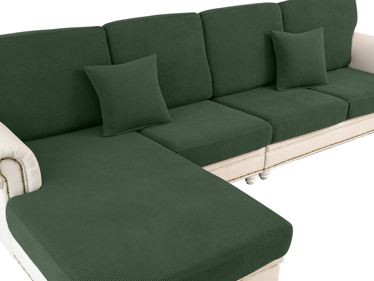 LA MEACK Couch Cushion Cover Chaise Lounge Cover Washable Separate Seat Chaise Couch Cover Stretch Sectional Sofa Slipcover(1 Piece for Chaise or Sofa 3-Seater, Green) LA MEACK