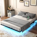 Gadroad Floating Bed Frame Queen Size with LED Lights & Charging Station, Platform Bed with Metal Slats Support, Heavy Duty Mattress Foundation/No Box Spring Needed/Noise Free/Easy Assembly (Queen) Gadroad