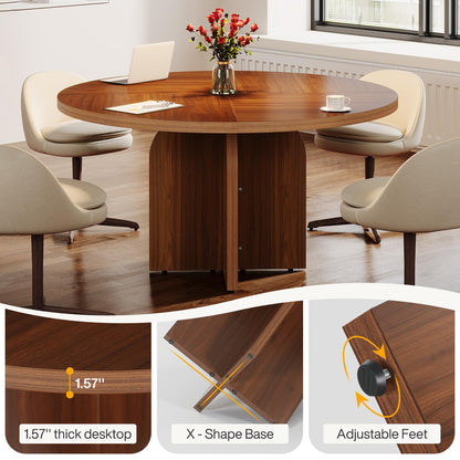 Tribesigns Round Conference Table, 47.24 L x 47.24 W x 29.52 H Inches Small Meeting Table for 4 People, Rustic Wooden Meeting Seminar Table with X-Shaped Base for Office Conference Room - WoodArtSupply