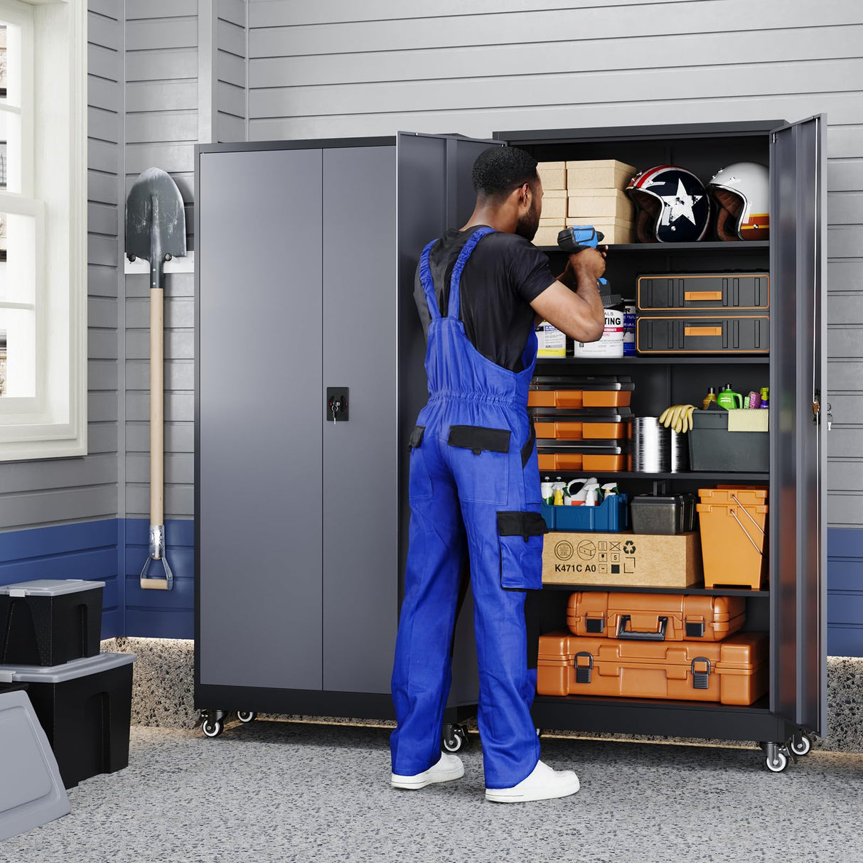 Yizosh Metal Garage Storage Cabinet with Locking Doors and Adjustable Shelves,- 75" Rolling Steel Tool Cabinet for Home Office,Garage,Warehouse Yizosh