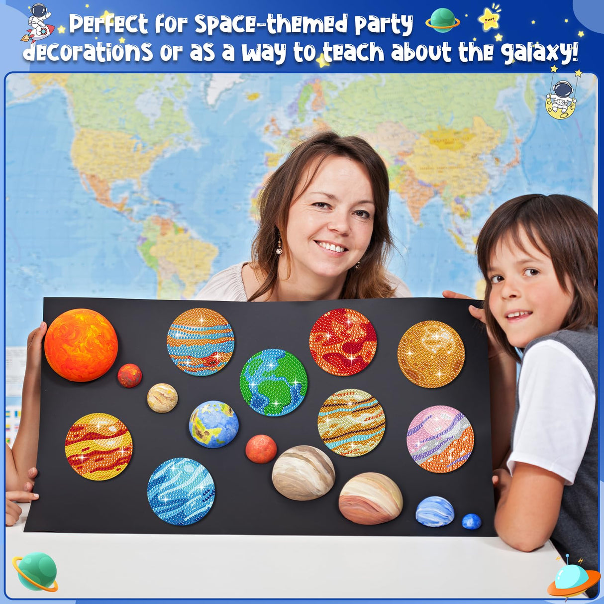 Saysurey 16 Pcs Diamond Art Magnet Kits Diamond Painting Refrigerator Magnets DIY for Adults Crafts Painting Stickers Kits for Gifts Home Decor (Planet) Saysurey