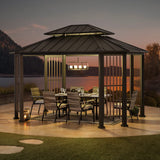 Sunjoy 11 x 13 ft. Hardtop Gazebo Outdoor 2-Tier Steel Hardtop Metal Gazebo with Dual Rails and Ceiling Hook, Suitable for Patio & Backyard by SummerCove, Grey Sunjoy