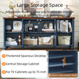 RWYHG Farmhouse TV Stand for 60 Inch TV, Wood Entertainment Center with Glass Door Storage Cabinet & Adjustable Shelves,Television Stands for 65" TVS, TV Console Table for Living Room,Bedroom,Blue RWYHG