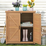 Outdoor Potting Bench with Storage Cabinet and Metal Top, Wood Workstation for Outdoor Patio, Garden (Light Brown, 31x17x36‘’) Wood-Natrl