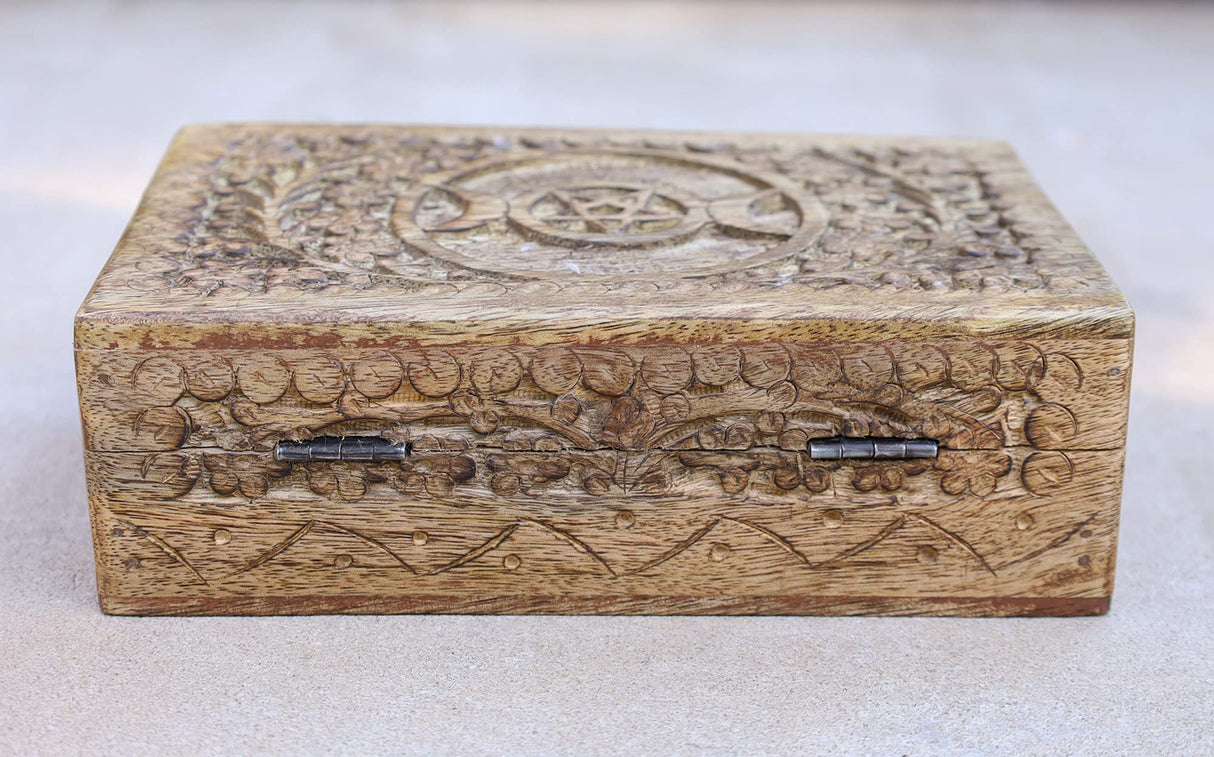DharmaObjects Triple Moon Hand Carved Jewelry Trinket Keepsake Wooden Storage Box (Triple Moon, Large) DharmaObjects