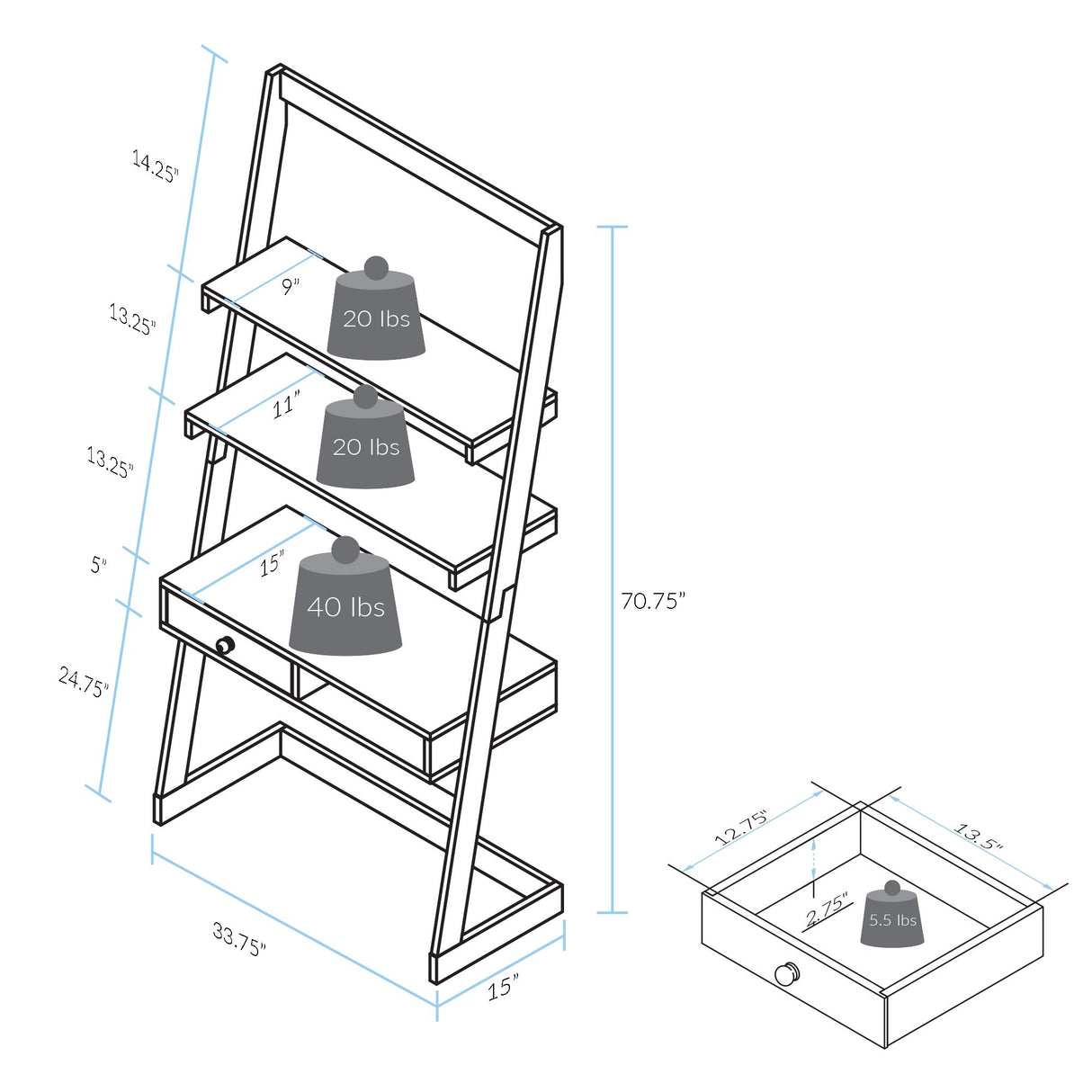 American Trails Freestanding Ladder Desk With Drawer, Natural Maple/White American Trails