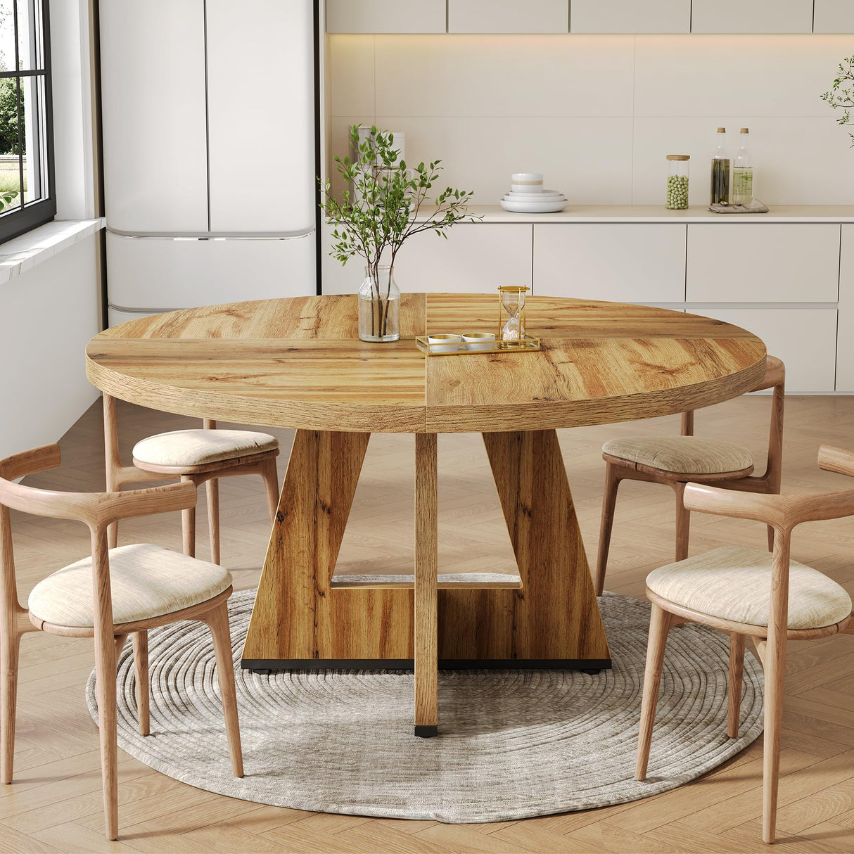 LITTLE TREE Round Dining Table for 4-6 People, 47 Inches with Wooden Pedestal Base, Modern Dinner Table for Dining Room, Kitchen, Living Room LITTLE TREE