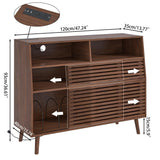 Jluomei Large Record Player Stand, Mid-Century Turntable Stand with Doors and Charging Station Record Player Table Holds Up to 450 Albums Vinyl Storage Display Shelf for Living Room, Walnut Jluomei