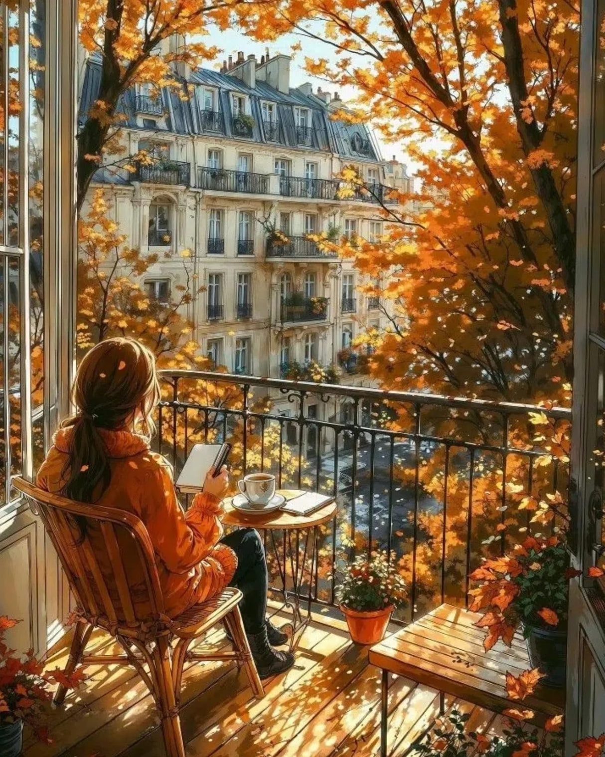 koemhxb Paint by Numbers Kit for Adults Beginners, Autumn Paris Balcony Scene, Fall City View Art Adult Paint by Numbers on Canvas, Acrylic Painting Crafts for Home Decor (16x20inch) koemhxb