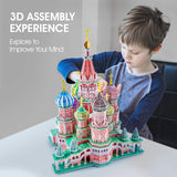 CubicFun LED Russia Cathedral 3D Puzzles for Adults Kids, St.Basil's Cathedral Architecture Building Church Model Kits Toys for Teens, 224 Pieces CubicFun