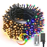 Brizled Christmas Lights Outdoor, 500 LED Color Changing Christmas String Lights with Remote, 180.4ft 11 Modes Christmas Tree Lights Warm White & Multicolor Green Wire Xmas Lights for Xmas Party Home Brizled