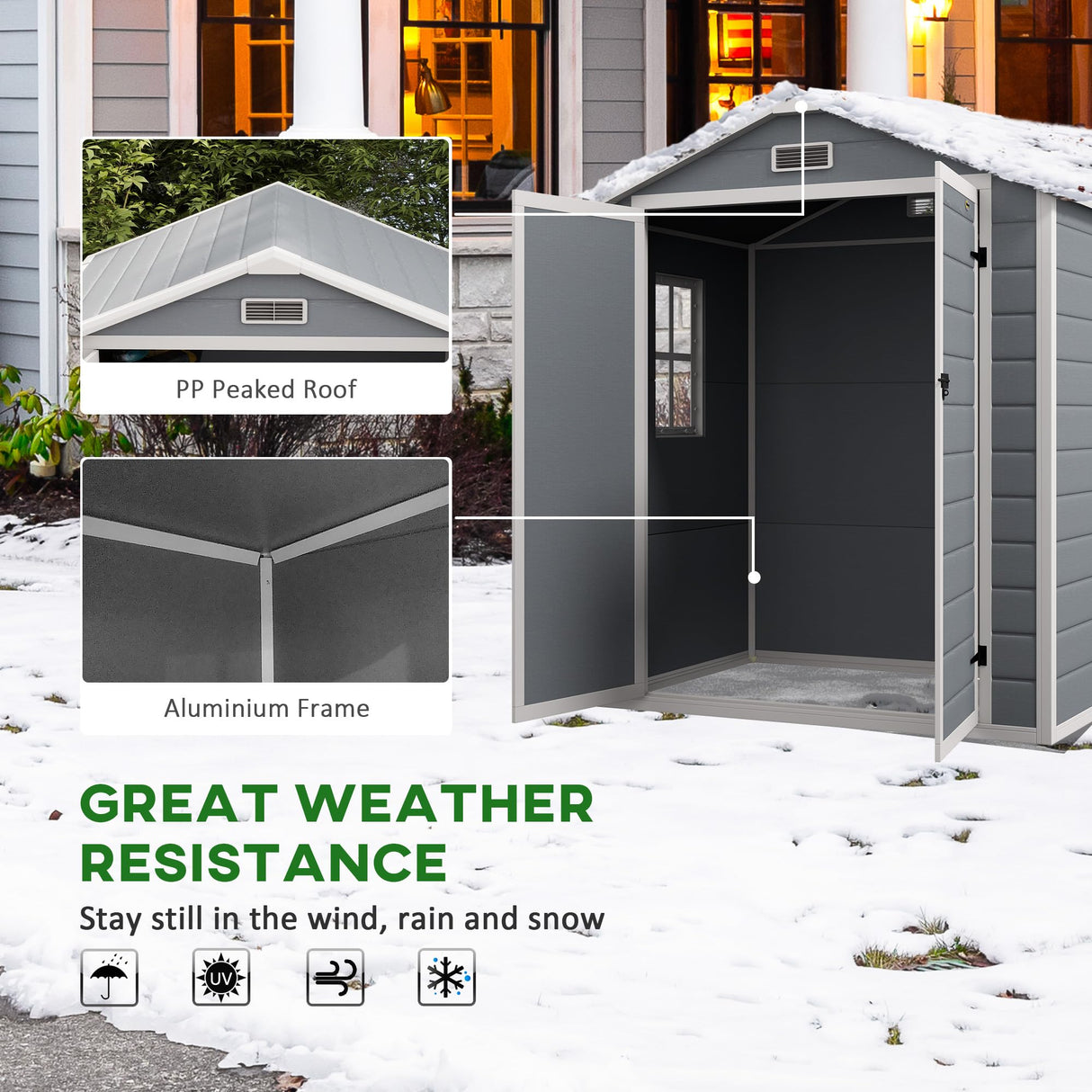 Outsunny 6' x 4.5' Outdoor Storage Shed, Plastic Shed with Vent, Window and Double Lockable Doors, Utility Resin Shed for Patio, Backyard, Lawn, Garage, Gray Outsunny