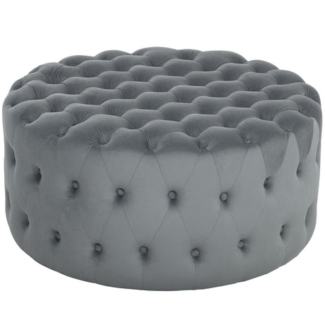 HOMCOM 31.5" Round Ottoman, Large Velvet-Feel Upholstered Foot Stool with Button Tufted Design and Padded Seat for Living Room, Entryway, Dark Gray HOMCOM