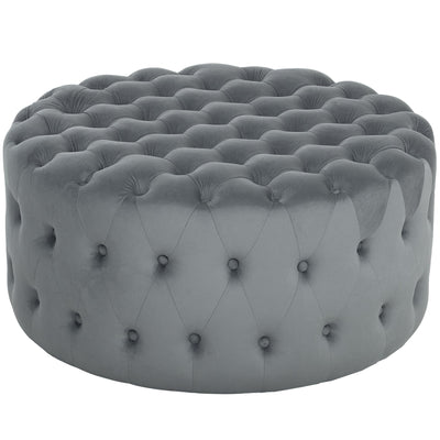 HOMCOM 31.5" Round Ottoman, Large Velvet-Feel Upholstered Foot Stool with Button Tufted Design and Padded Seat for Living Room, Entryway, Dark Gray