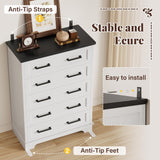 Furmax Farmhouse Dresser for Bedroom, 5 Drawers Dresser, Wood Chest of Drawers, 52" Wide Storage Dressers Organizer for Bedroom, Living Room (White and Black) Furmax