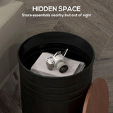 HOMCOM Nesting End Table Set of 2, Round Storage Ottoman Stool with Removable Wood Lid, Metal Frame & Hidden Space, Farmhouse Side Table for Living Room, Black HOMCOM