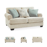 Signature Design by Ashley Monaghan Vintage Loveseat with Accent Pillows, Reversible Cushions and Rolled Arms, Beige Signature Design by Ashley