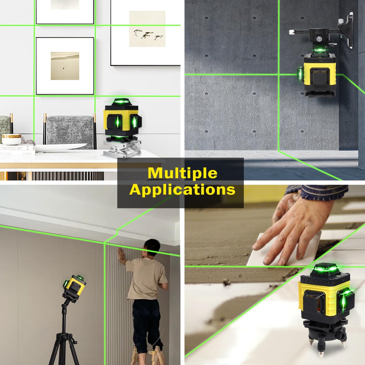 EODOJU Laser Level, 4 x 360° Laser Level with Tripod, Self Leveling Laser Level 4D Green Lazer Level 16 Lines Laser Level 360 Self Leveling for Construction, Picture Hanging, Floor Tile, Reno - WoodArtSupply