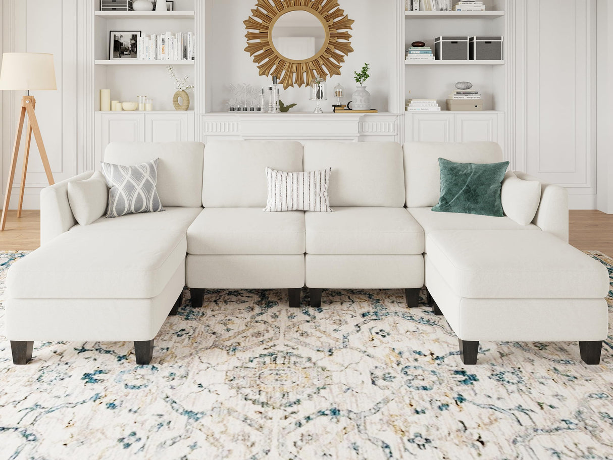 Huatean Home Modular Sectional Sofa, Convertible U Shaped Sofa Couch with High Density Memory Foam, 6 Seat Comfy Modular Sofa Couch for Living Room, Modern U Shaped Sectional Sofa, Ivory Beige Huatean Home