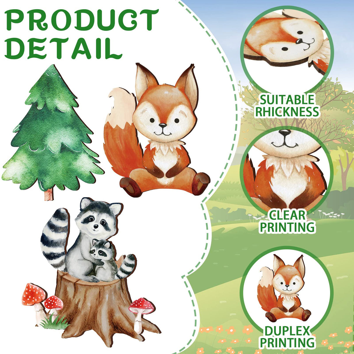 12 Pcs Wooden Animal Cutout Shapes Forest Painted Woodland Decorations Animals Wood Table Centerpieces Woodland Creature Decor for Craft Party Supplies Birthday Favors Cake Decor Feekoon