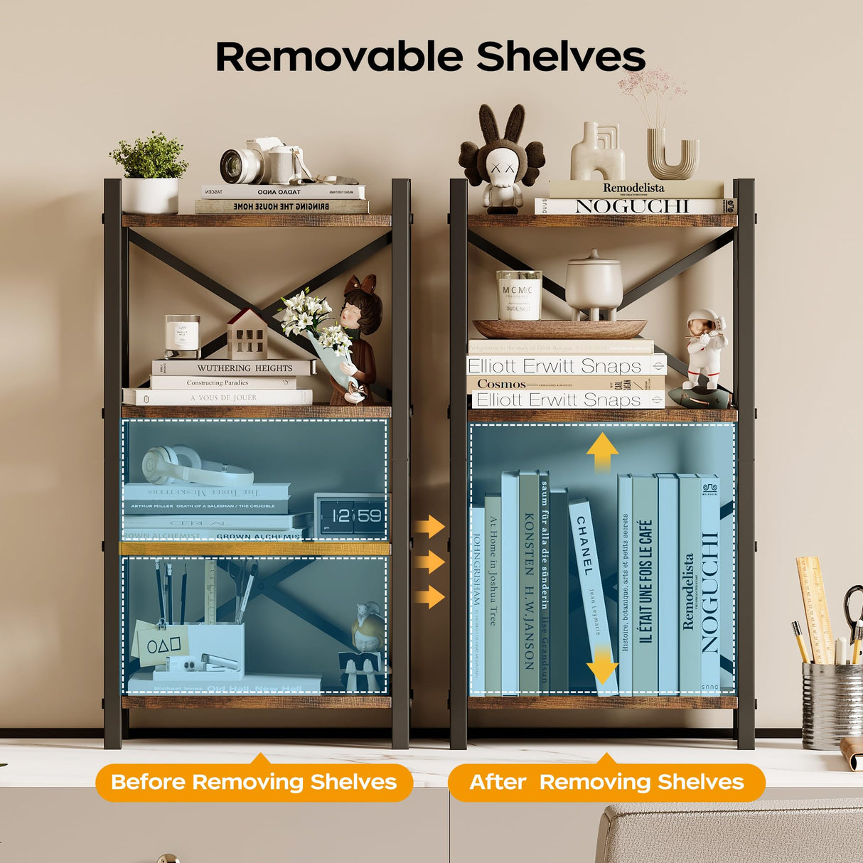 Desktop Bookshelf, 4-Tier Stackable Narrow Bookcase, Adjustable Indust ...