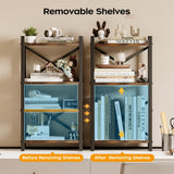 Desktop Bookshelf, 4-Tier Stackable Narrow Bookcase, Adjustable Industrial Desk Organizer & Hutch - Rustic Brown Wood Desktop Book Organizer for Living Room, Bedroom & Home Office Homeiju